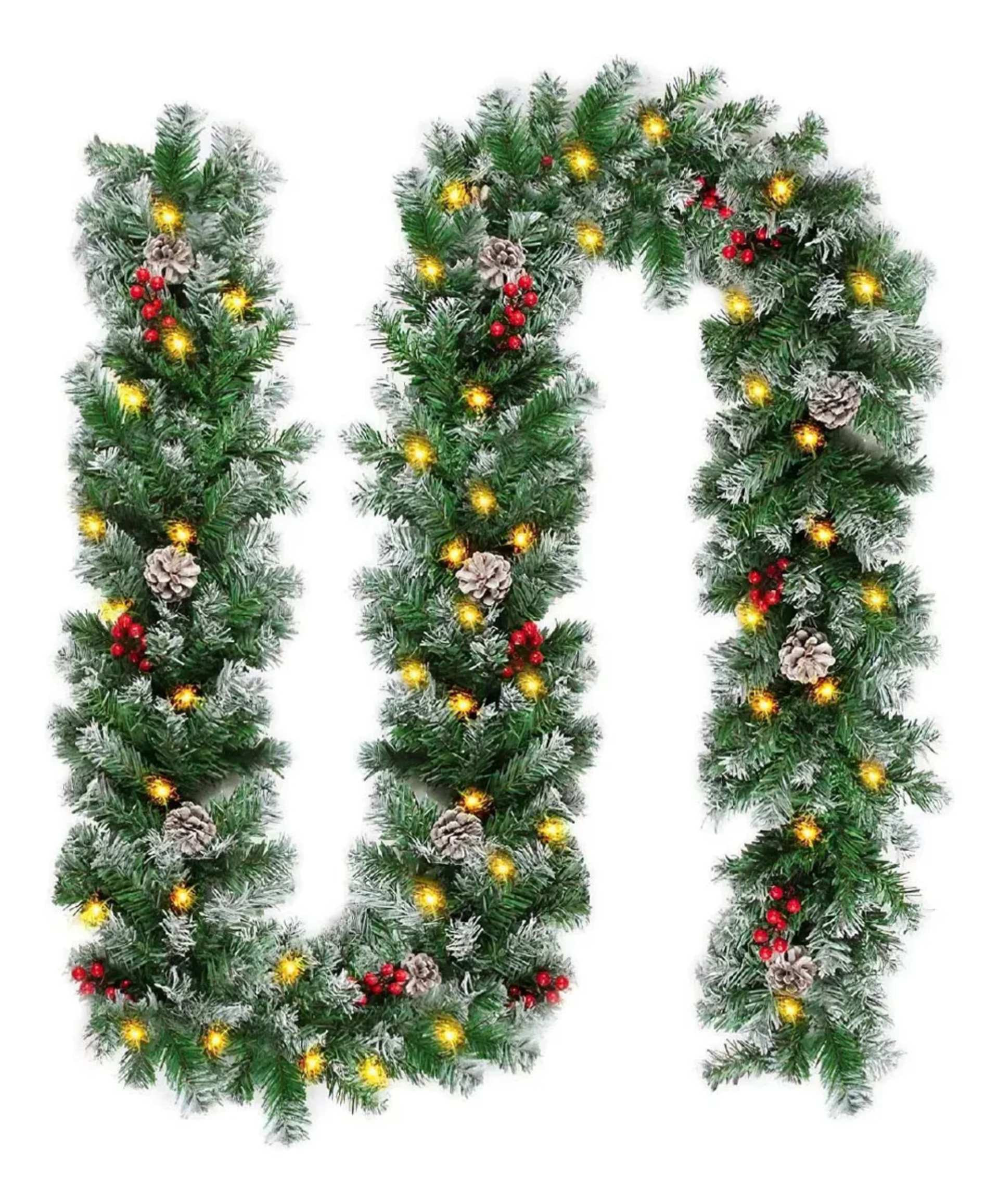 Guirnalda Navidad Guia 3m Con Piñas Bayas Rojas Luces Led