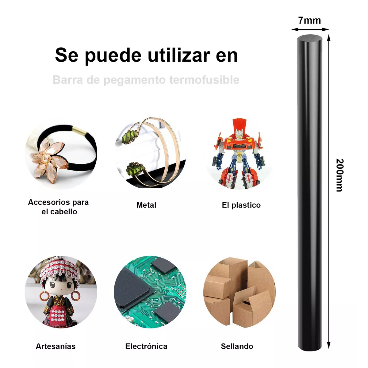 Kit Barras De Silicon Para Pistola De Silicon 7mm, 204 Pzas