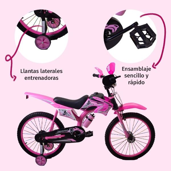 Bicicleta Entrenadora Para Niños Aeiou Moto Cross Rodado 12 Rosa