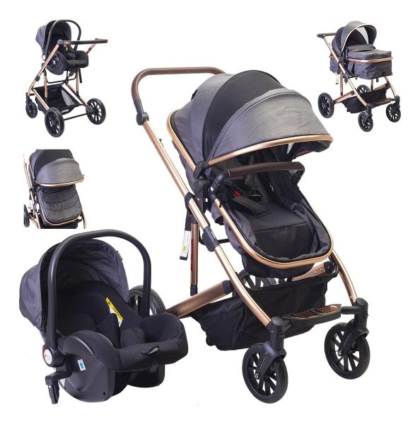 Carriola Baby Owl Lux 2 En 1 Bambineto Portabebe Reclinable Gris