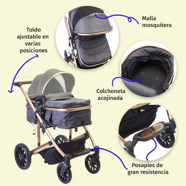 Carriola Baby Owl Lux 2 En 1 Bambineto Portabebe Reclinable Gris