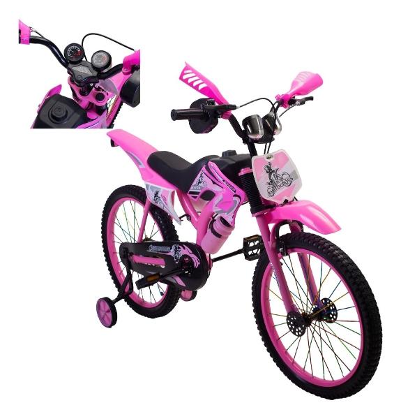 Bicicleta Entrenadora Para Niños Aeiou Moto Cross Rodado 12 Rosa