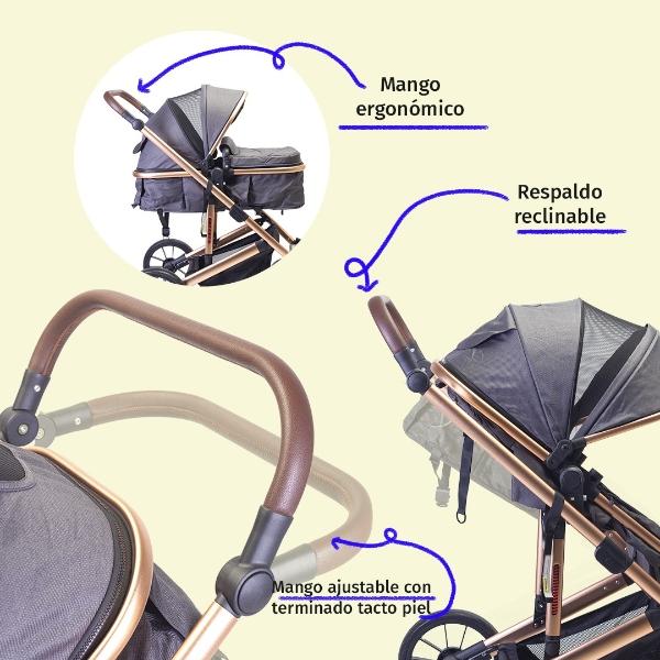 Carriola Baby Owl Lux 2 En 1 Bambineto Portabebe Reclinable Gris