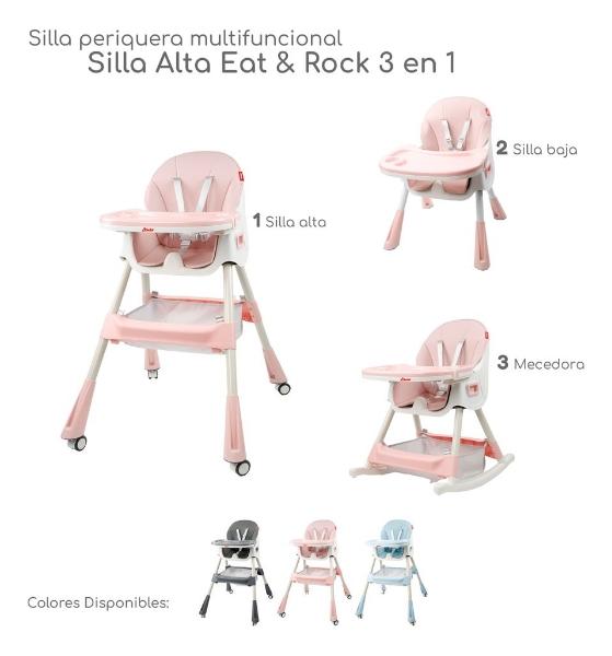 Silla Periquera D Bebé Eat And Rock Convertible A Mecedora Rosa