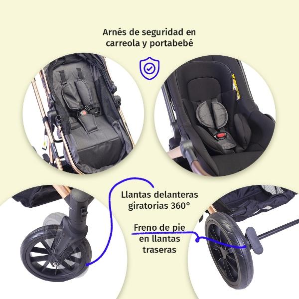 Carriola Baby Owl Lux 2 En 1 Bambineto Portabebe Reclinable Gris