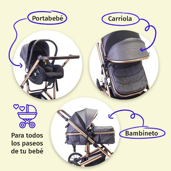 Carriola Baby Owl Lux 2 En 1 Bambineto Portabebe Reclinable Gris