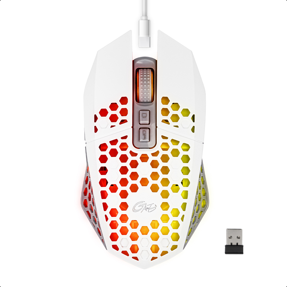 Mouse Silencioso Inalámbrico Ergonómico RGB Recargable 7 Botones USB Blanco