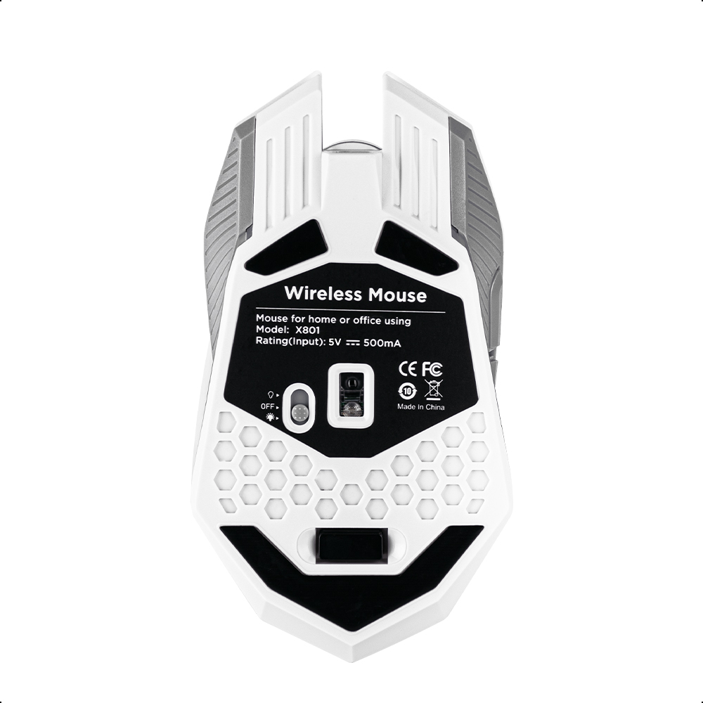 Mouse Silencioso Inalámbrico Ergonómico RGB Recargable 7 Botones USB Blanco