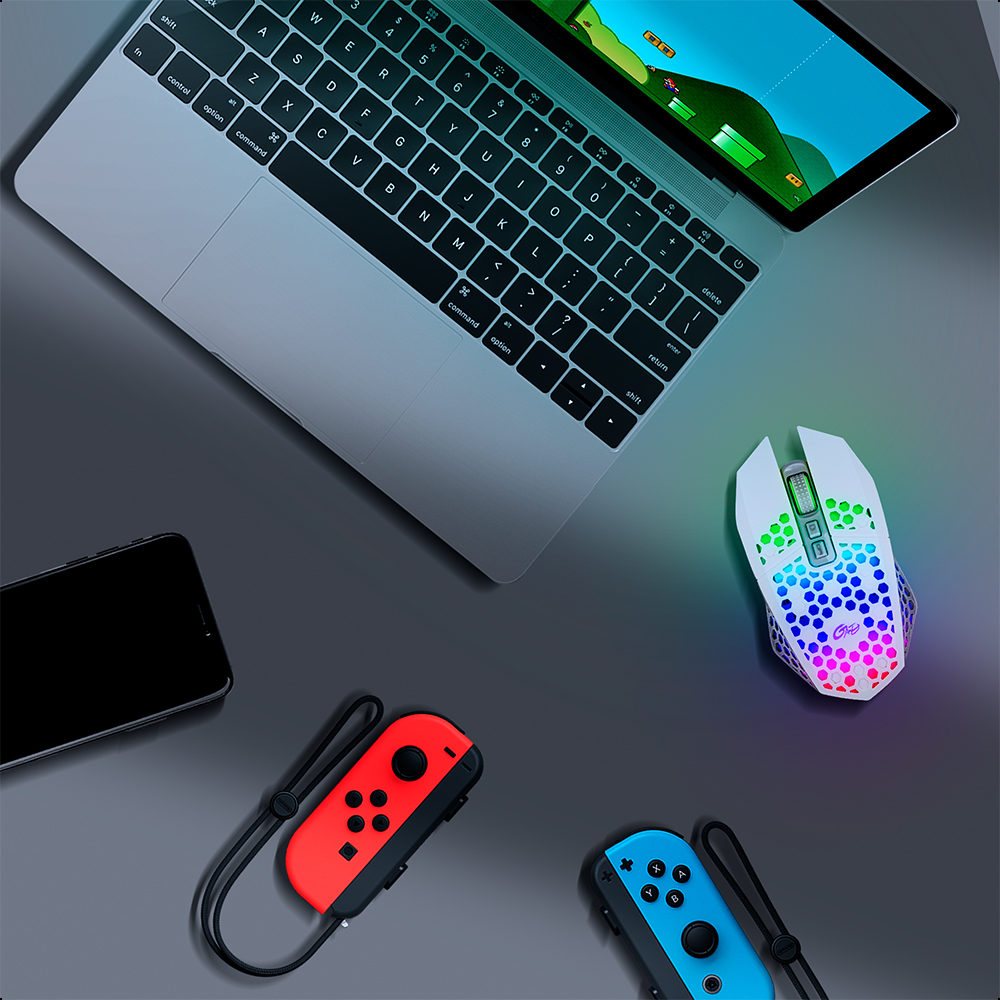 Mouse Silencioso Inalámbrico Ergonómico RGB Recargable 7 Botones USB Blanco