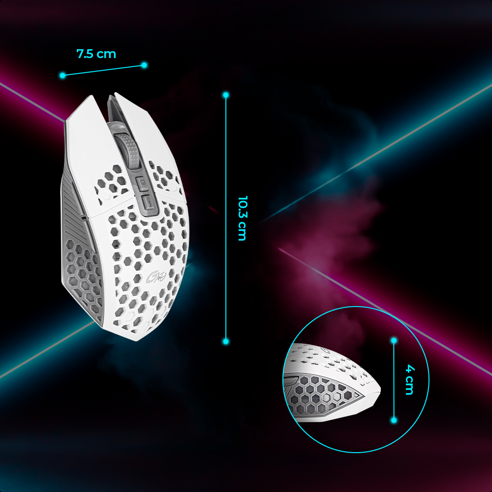 Mouse Silencioso Inalámbrico Ergonómico RGB Recargable 7 Botones USB Blanco