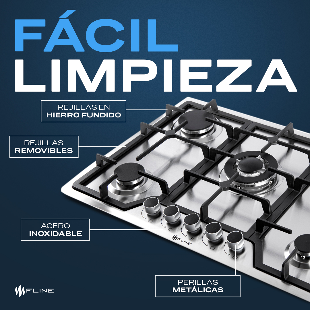 Parrilla de Gas Empotrable 5 Quemadores Acero Inoxidable | FLINE | Lund 5