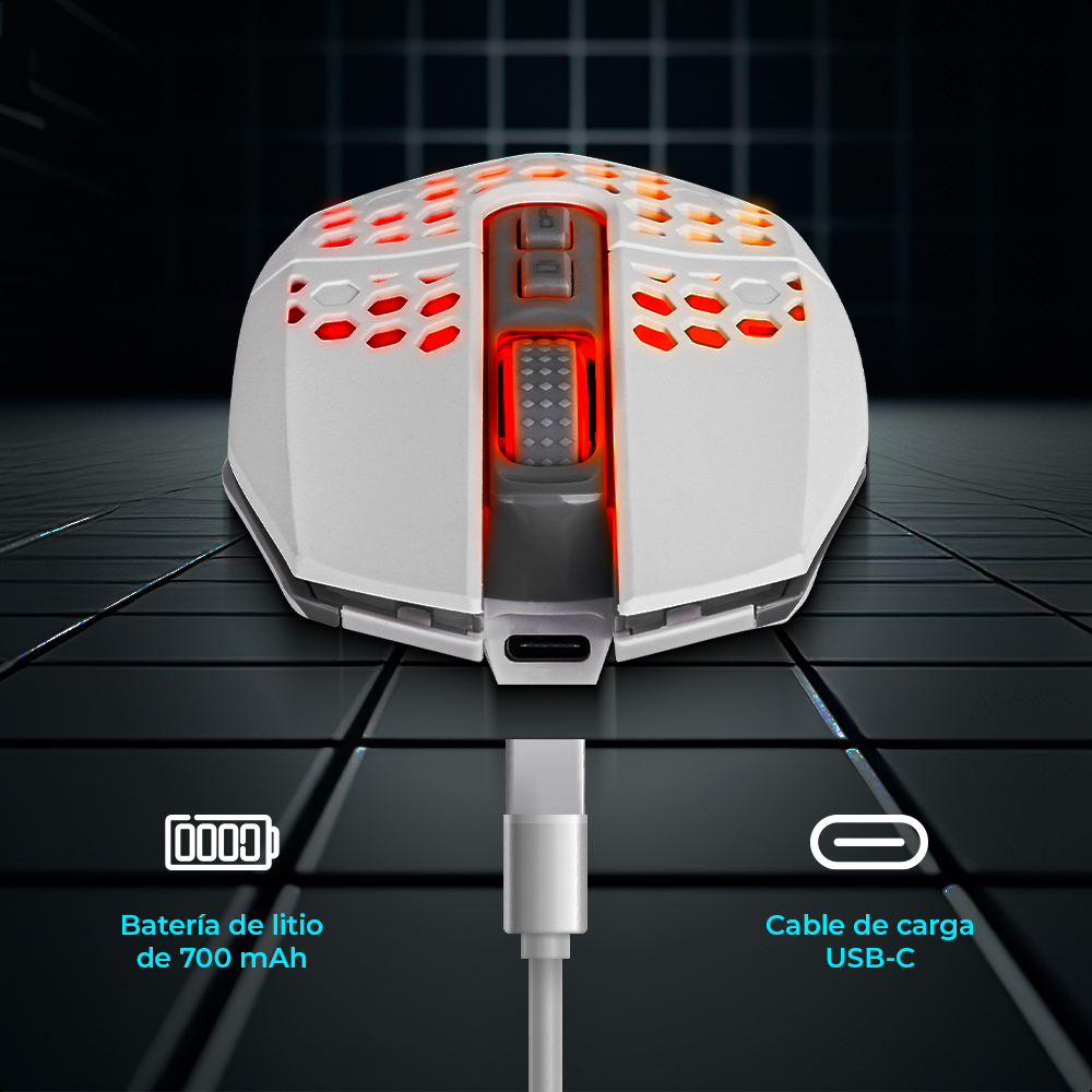 Mouse Silencioso Inalámbrico Ergonómico RGB Recargable 7 Botones USB Blanco