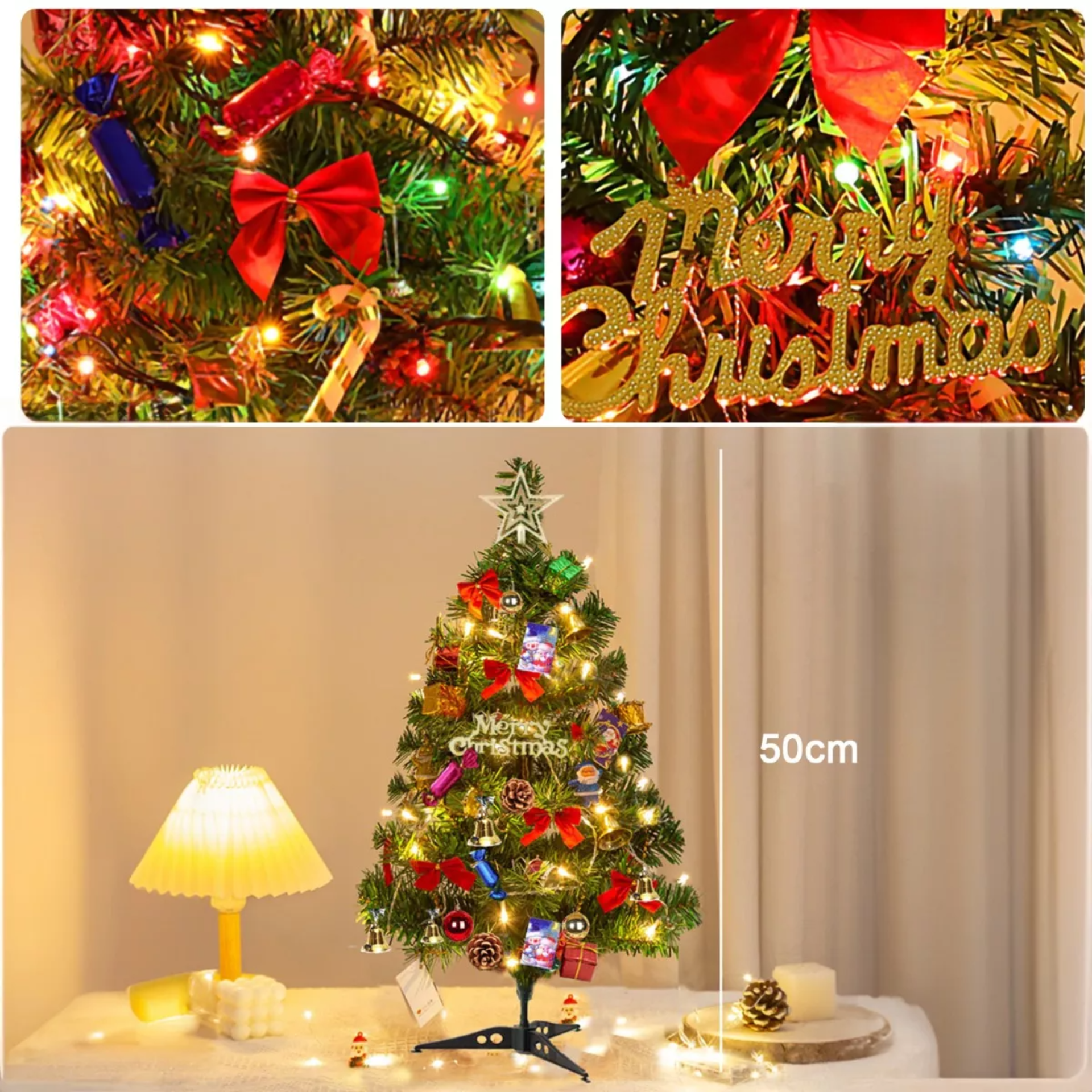 Árbol De Navidad Pequeño De Mesa De 50 Cm Con Luces Led