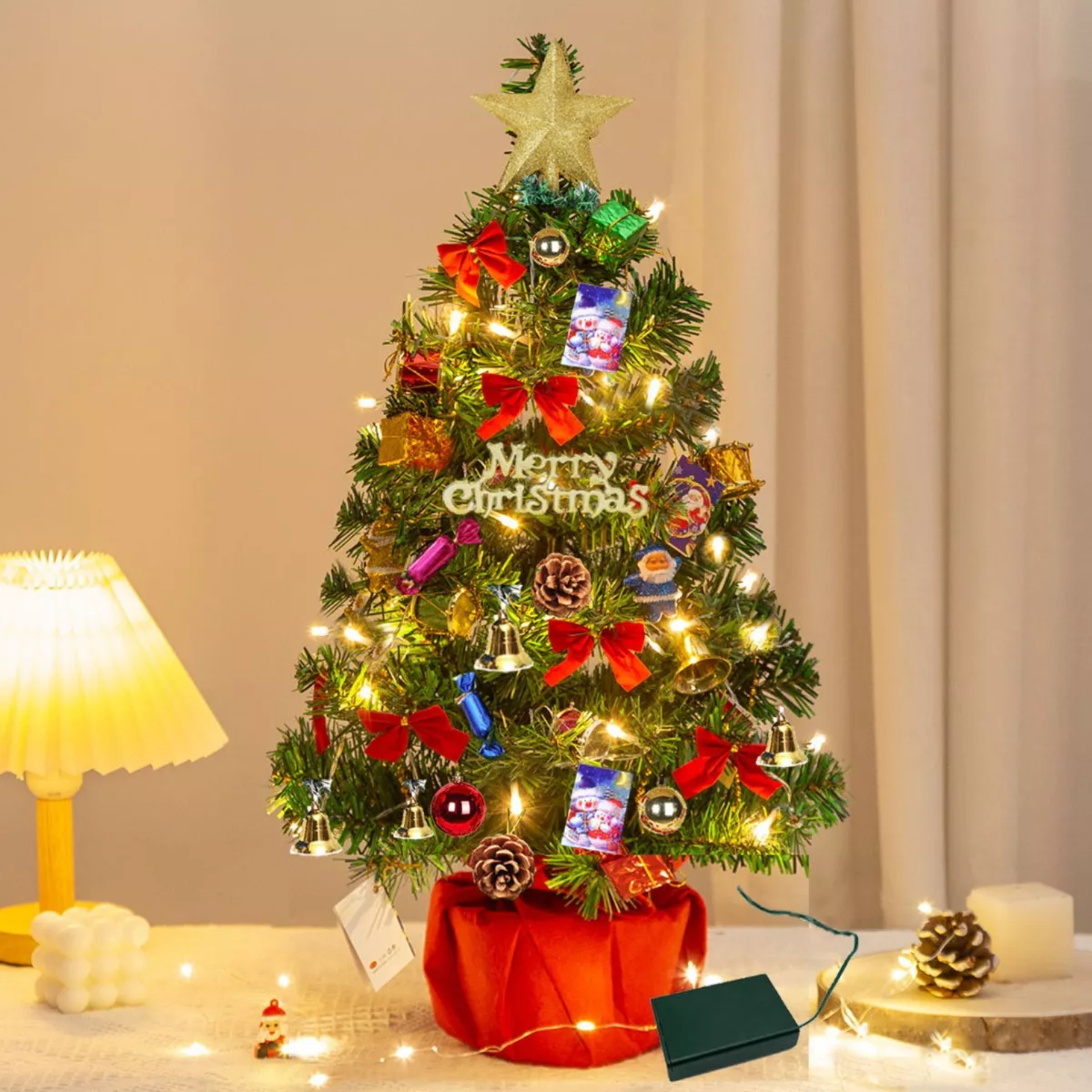 Árbol De Navidad Pequeño De Mesa De 50 Cm Con Luces Led
