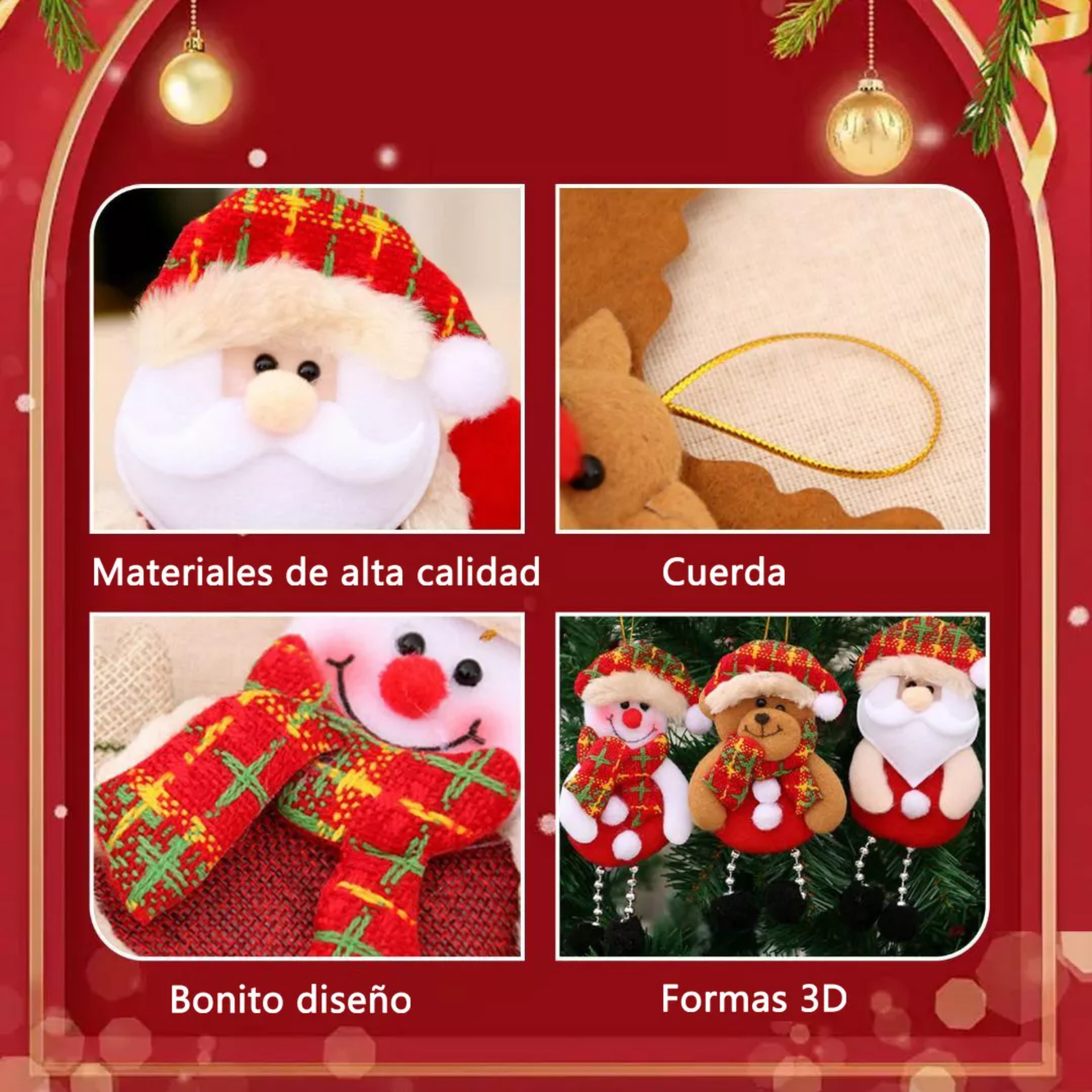 10 Colgante Cascabel Adornos Navideños Santa Reno Decoración