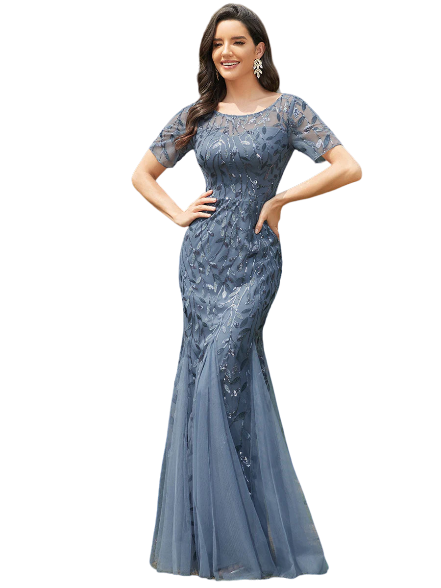 Vestido Elegante de Fiesta Largo Azul Acero para Mujer con