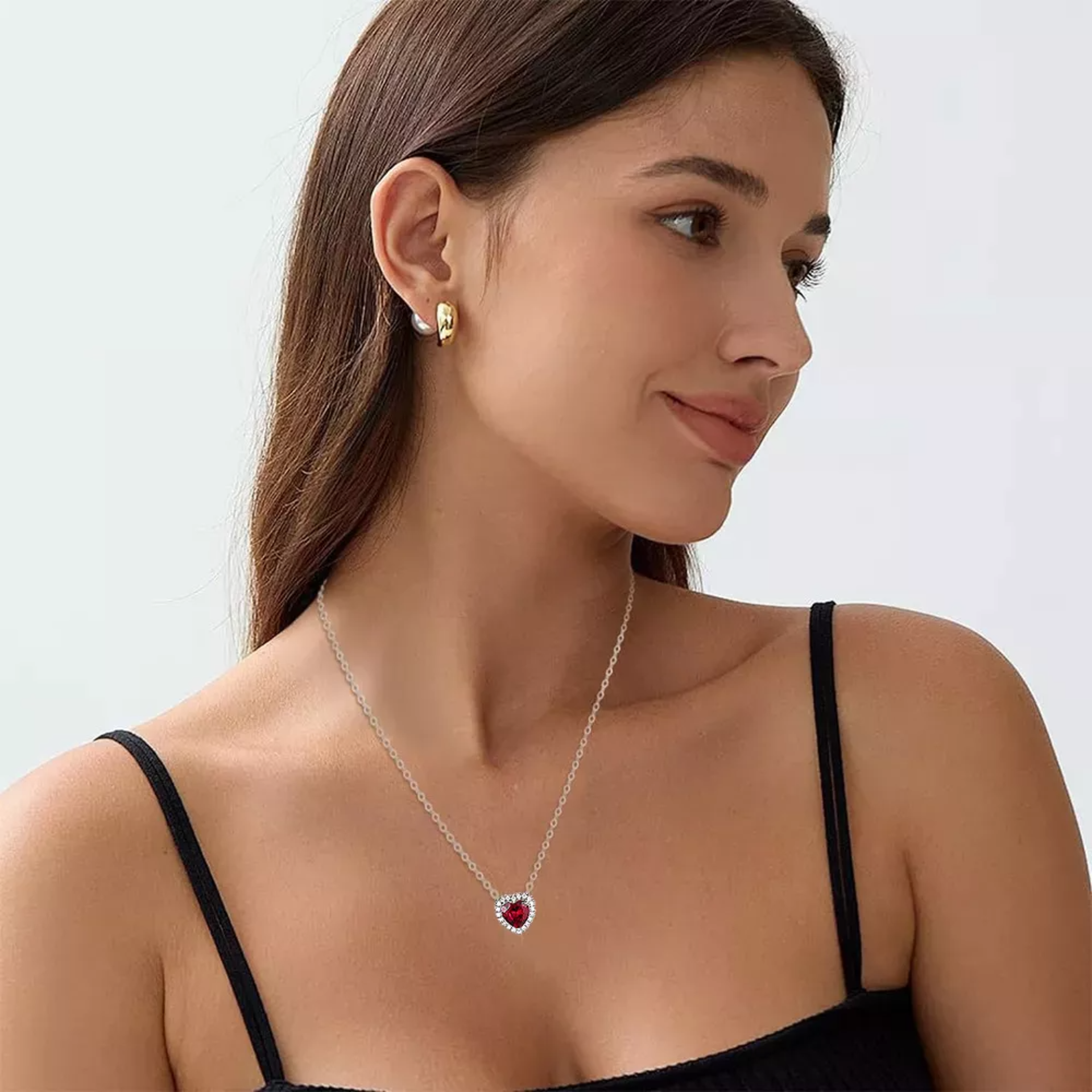Regalo Para Mujer Collar Plata  Corazon Elevado Rojo