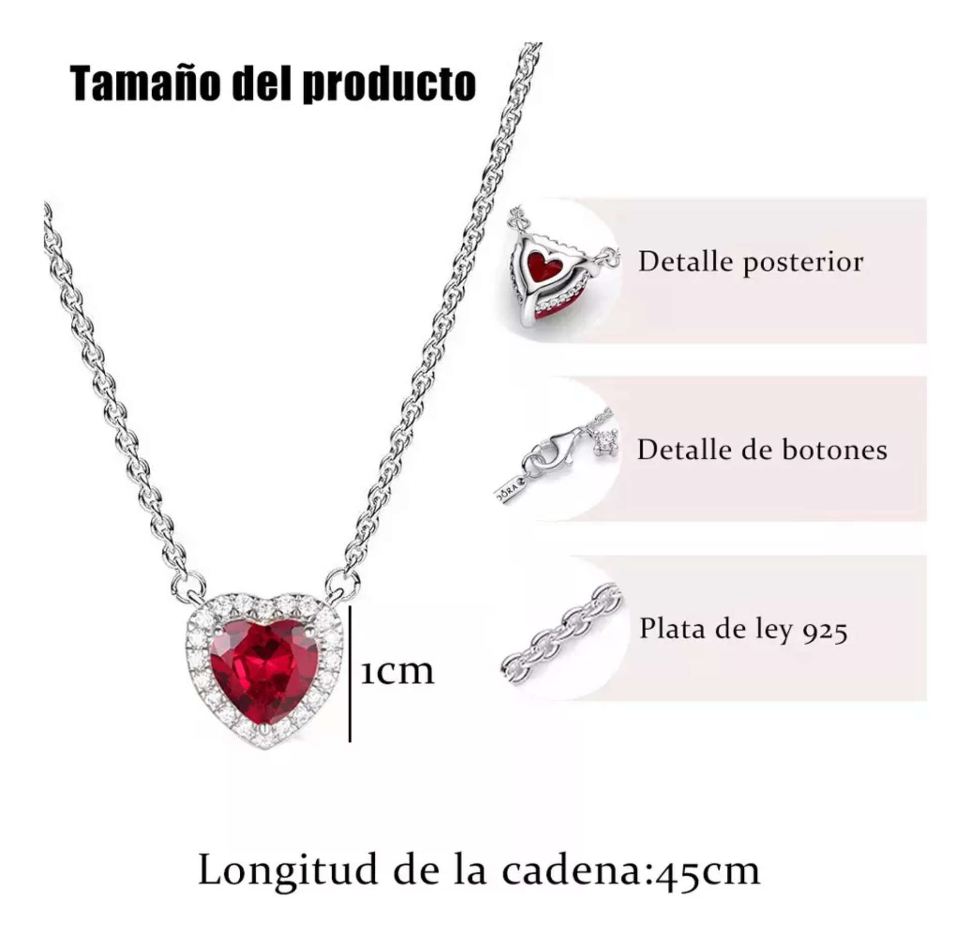 Regalo Para Mujer Collar Plata  Corazon Elevado Rojo