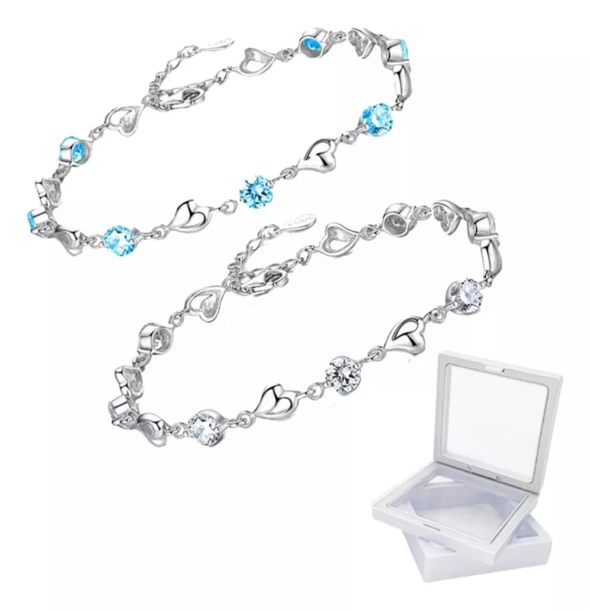 2pzs Pulseras Plata Mujeres Corazón Brazaletes Regalos