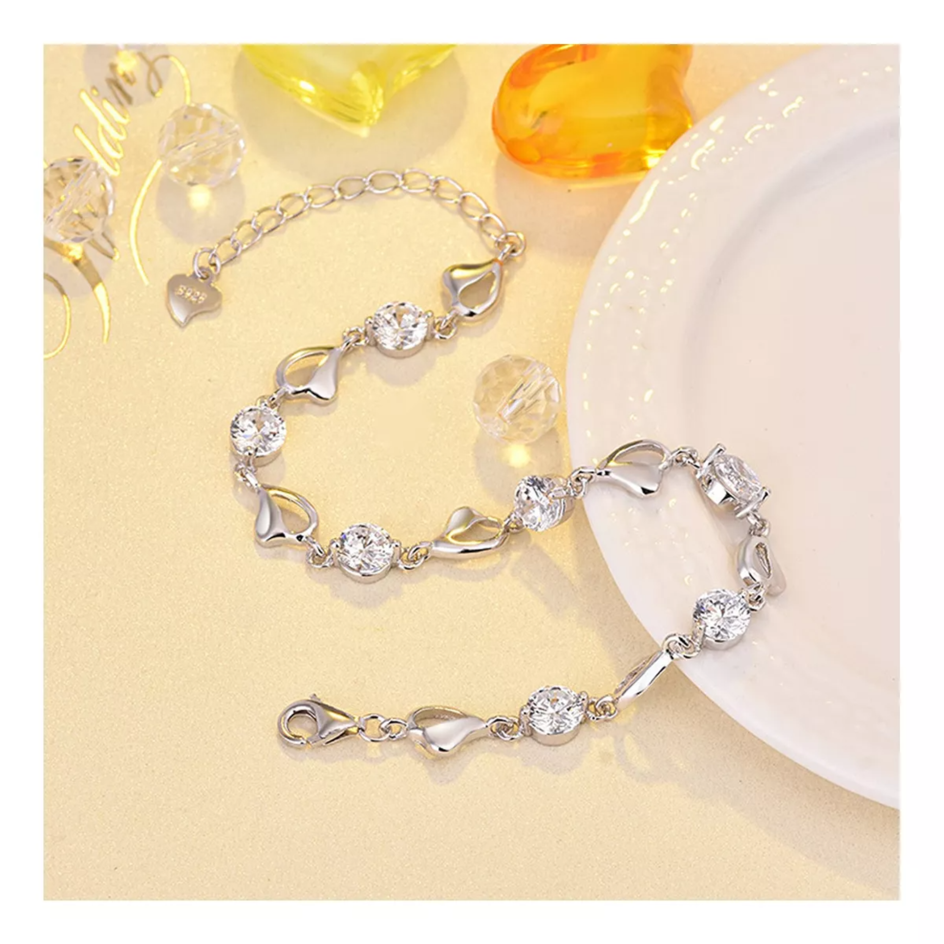 2pzs Pulseras Plata Mujeres Corazón Brazaletes Regalos