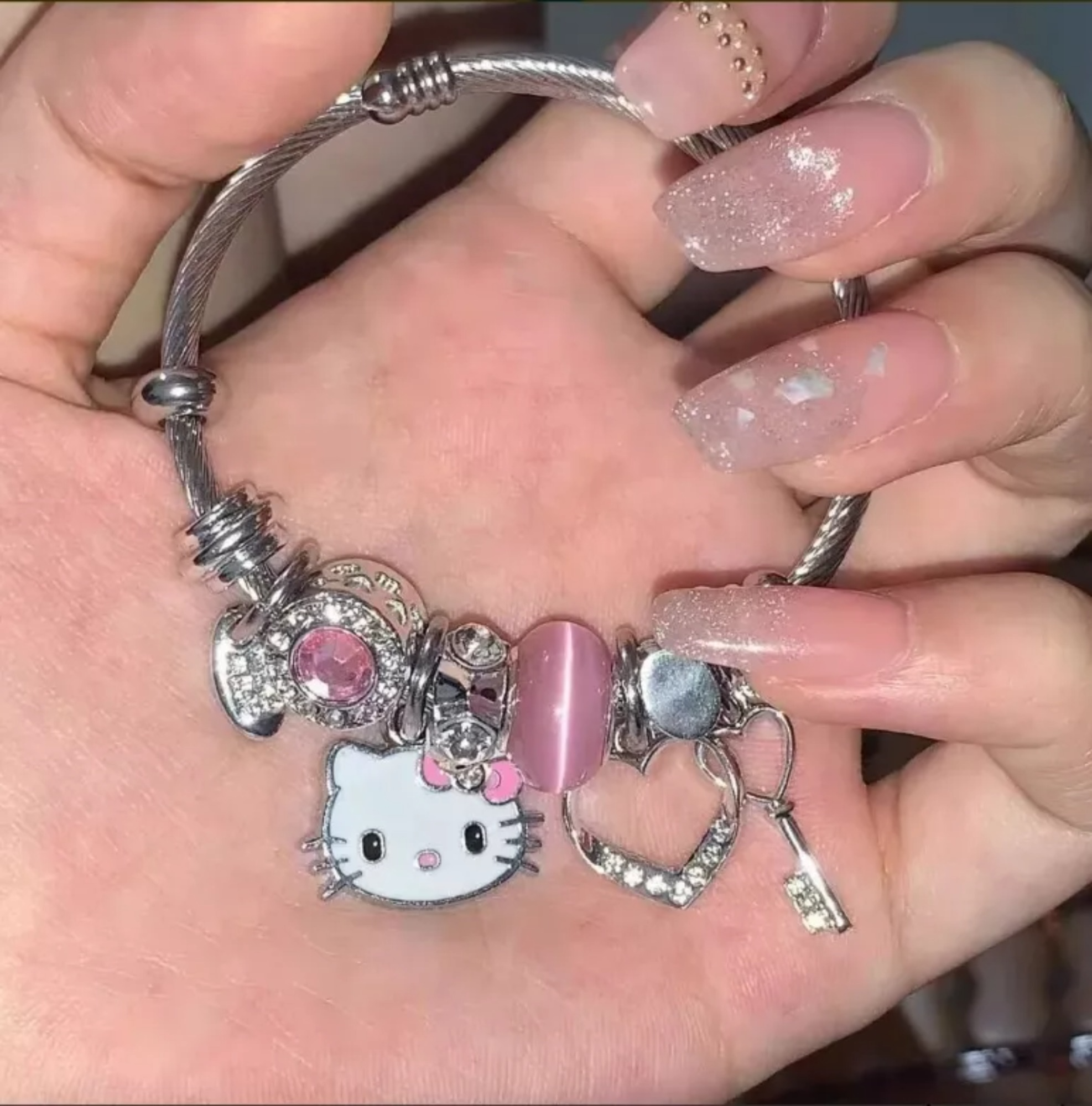 Manswill Pulsera Plata Para Hello Kitty Dije Ajustable Joyeria Mujer