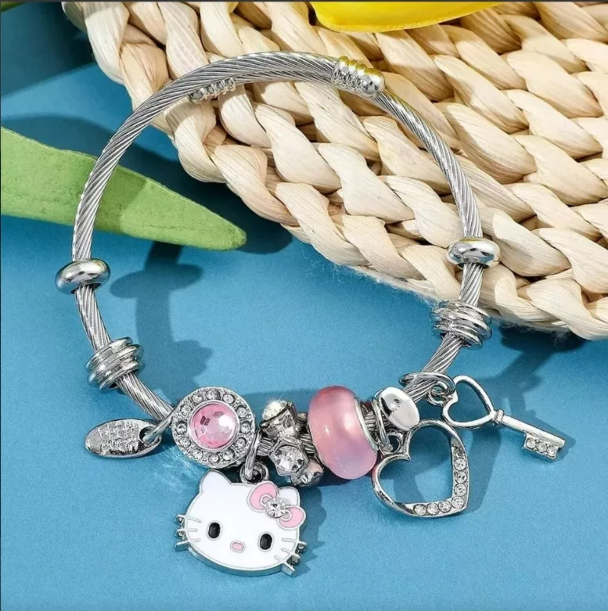 Manswill Pulsera Plata Para Hello Kitty Dije Ajustable Joyeria Mujer