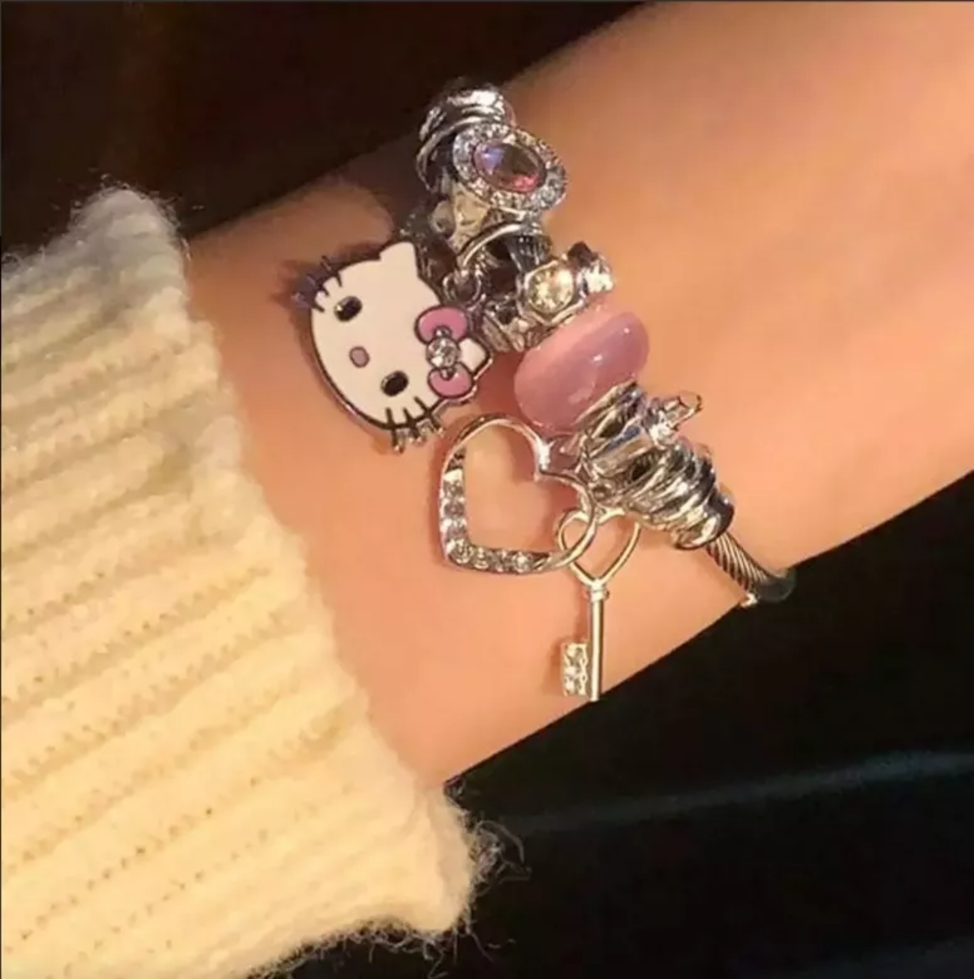 Manswill Pulsera Plata Para Hello Kitty Dije Ajustable Joyeria Mujer