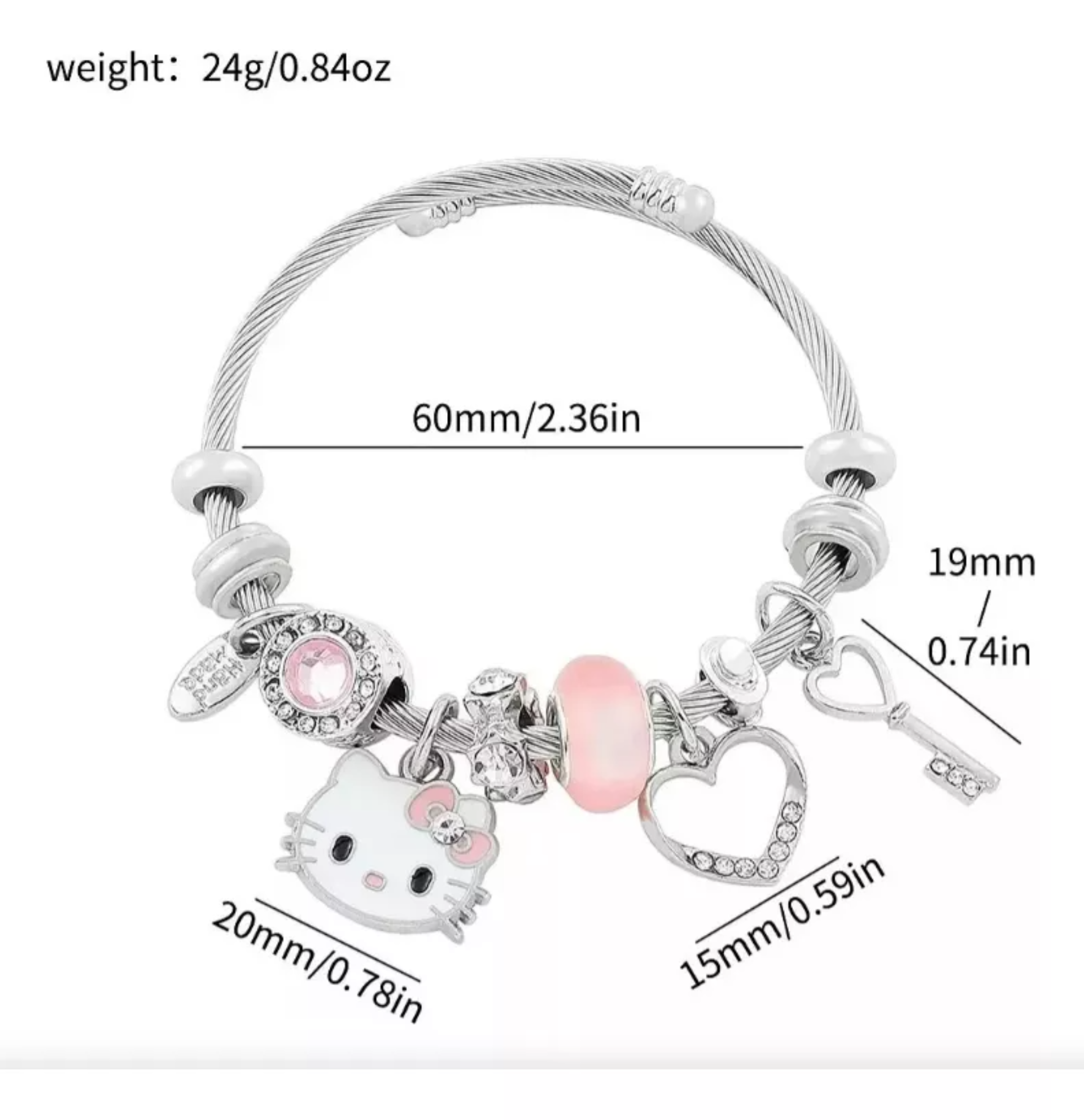 Manswill Pulsera Plata Para Hello Kitty Dije Ajustable Joyeria Mujer