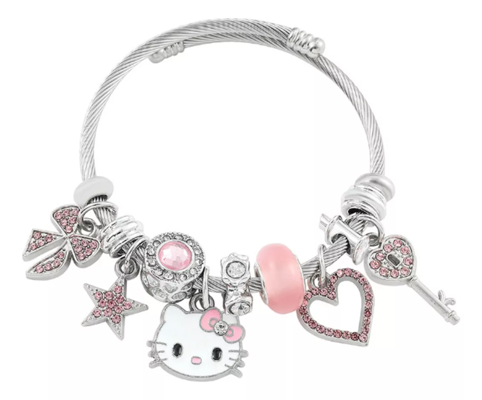 Manswill Pulsera Plata Para Hello Kitty Dije Ajustable Joyeria Mujer
