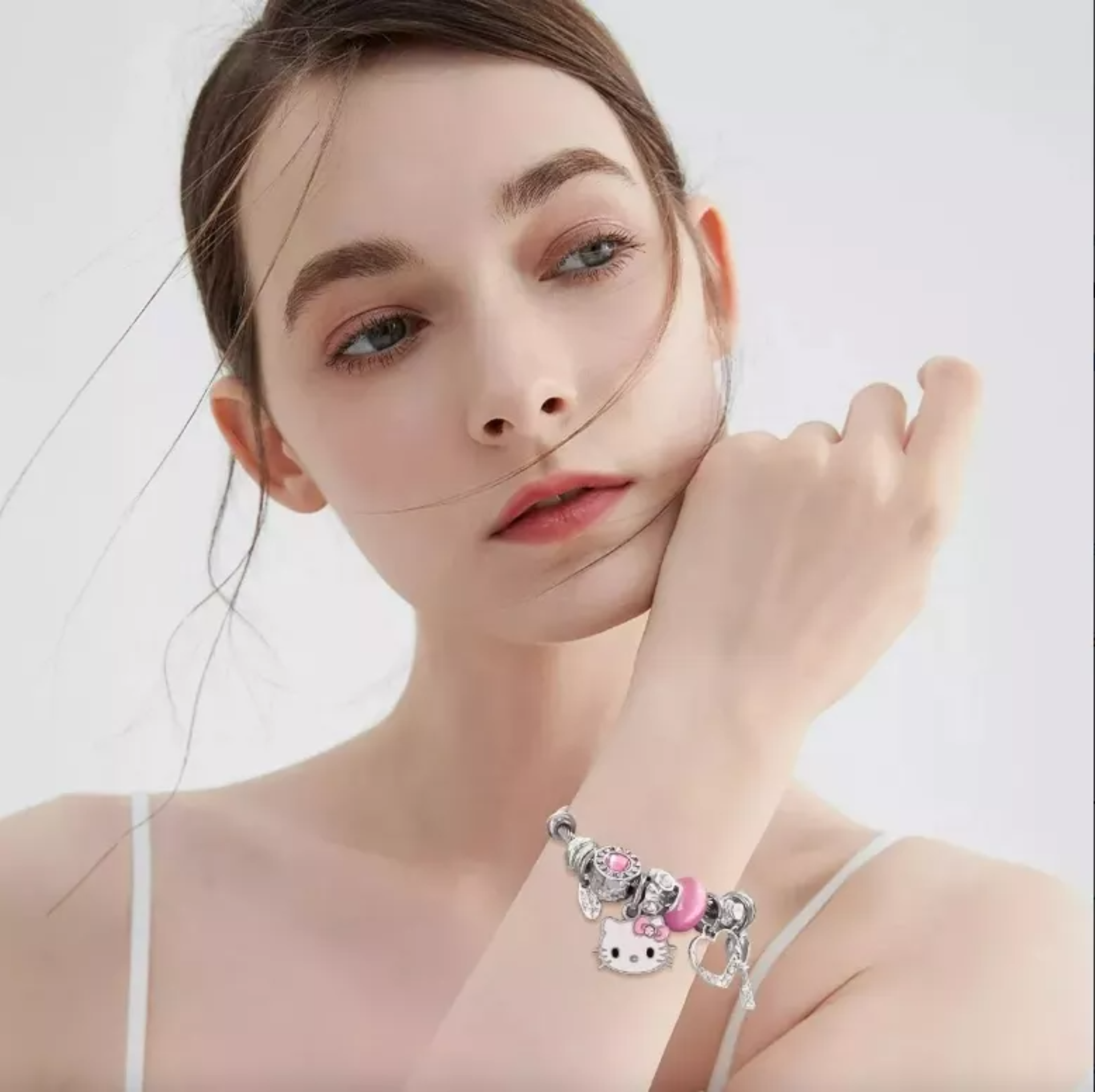 Manswill Pulsera Plata Para Hello Kitty Dije Ajustable Joyeria Mujer