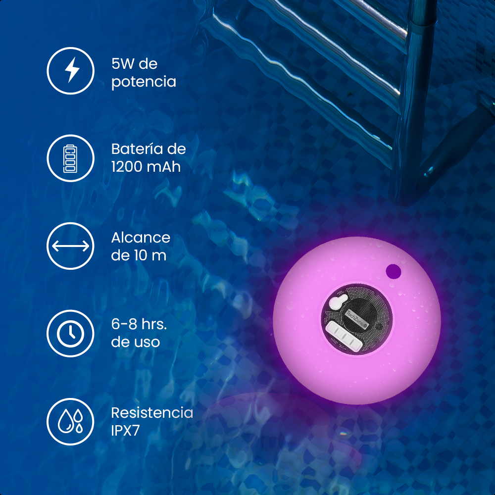 BOCINA TECHZONE BLUETOOTH WATERPROOF CON LUCES RGB PAR ALBERCA