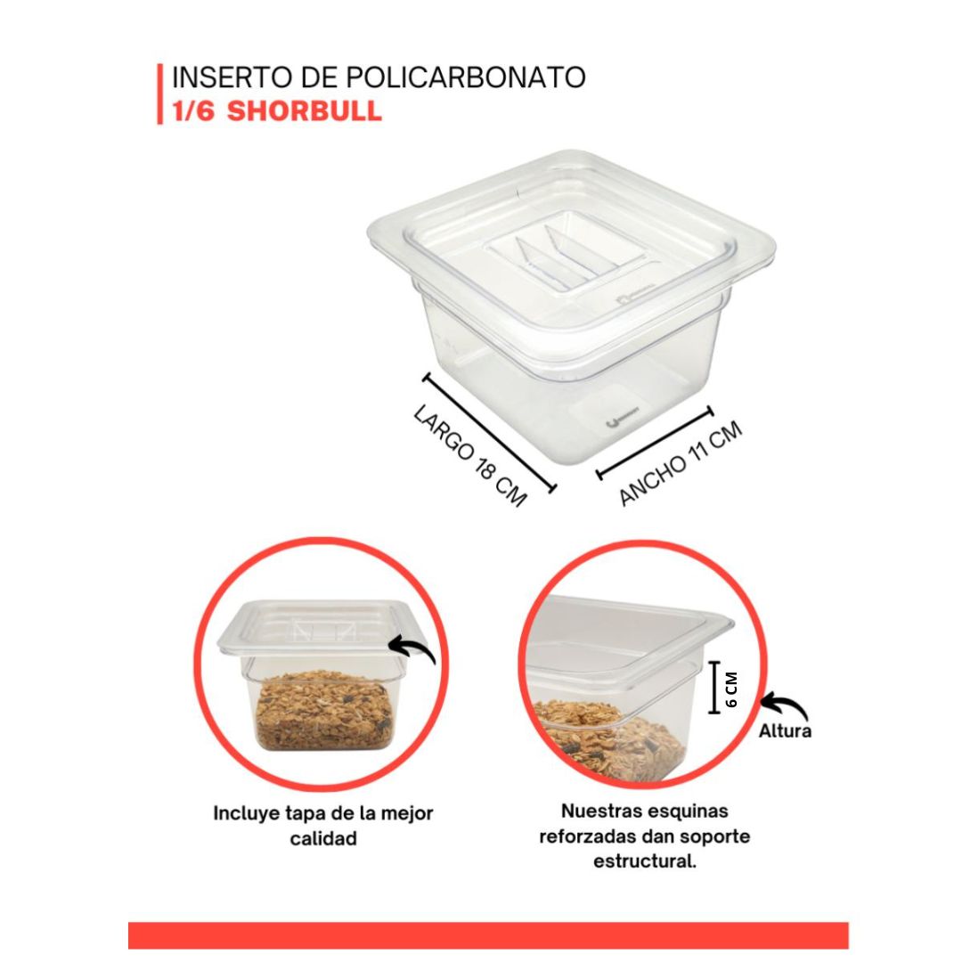  Inserto policarbonato 1/6 6cm con tapa Shorbull
