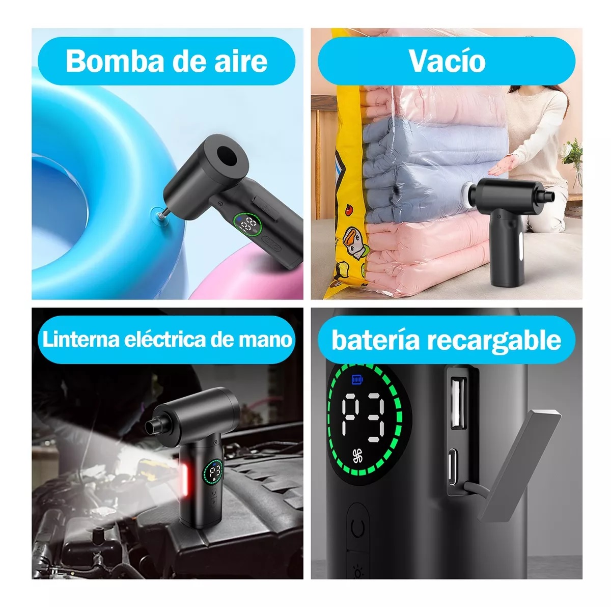 Soplador De Aire Comprimido Eléctrico Aspiradora Inalámbrica