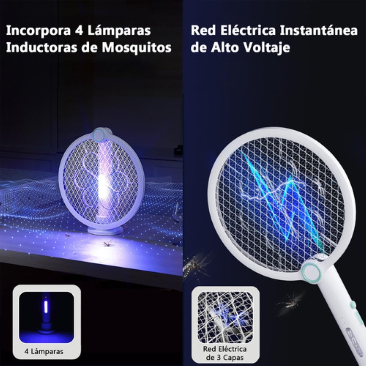 Raqueta Eléctrica Recargable Mata Moscas Y Mosquitos Blanca