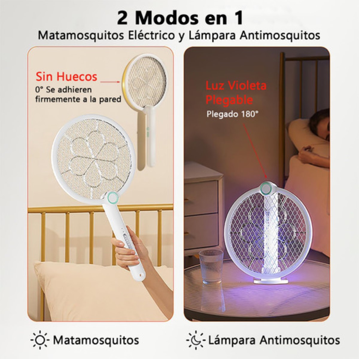 Raqueta Eléctrica Recargable Mata Moscas Y Mosquitos Blanca