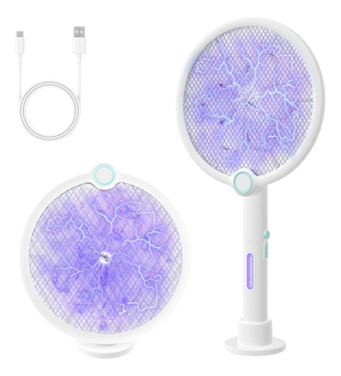 Raqueta Eléctrica Recargable Mata Moscas Y Mosquitos Blanca