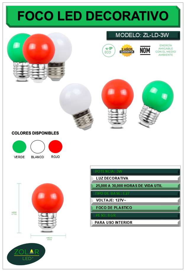Foco Led Decorativo 3 W (pack C/ 10 Pzas) Verde
