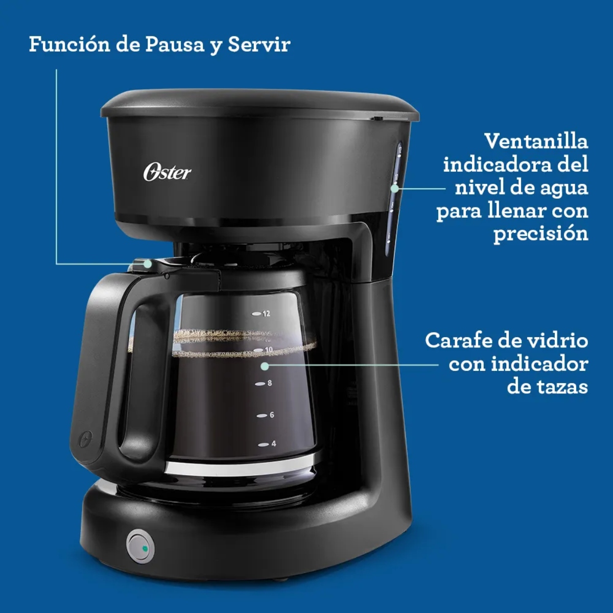 Cafetera Análoga Oster 2183235 / BVSTDCS12BN 12 Tazas, Jarra Vidrio Negra ALBY2