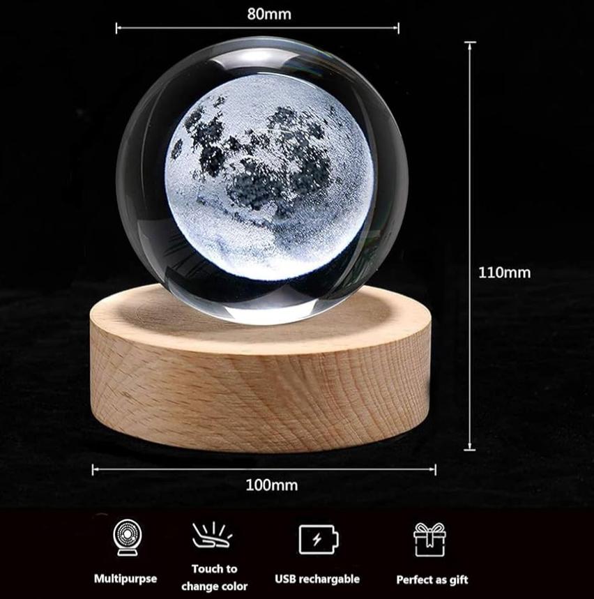 Esfera de Cristal Luminosa 3D Luna – Un Toque de Encanto en tu Decoración