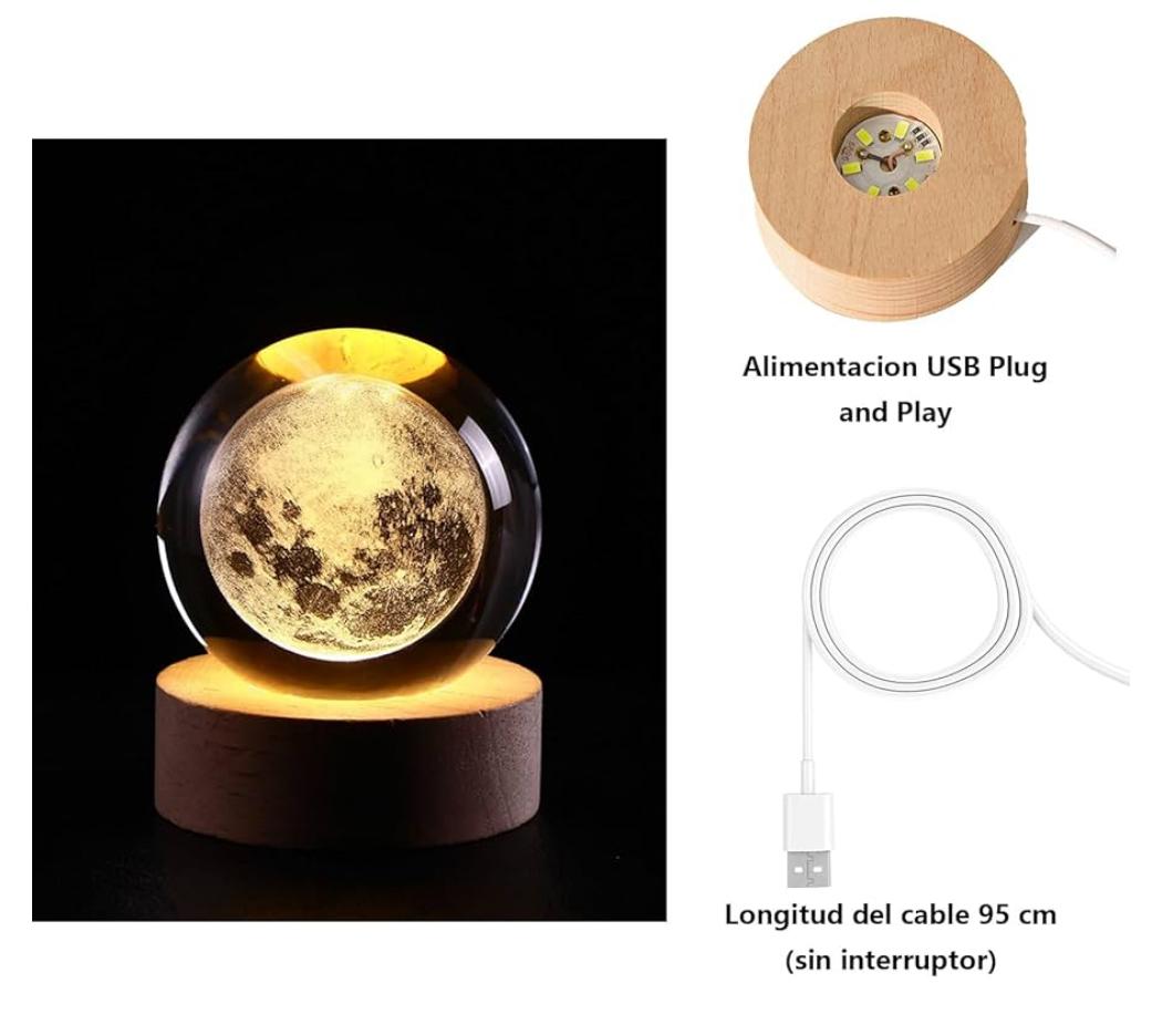 Esfera de Cristal Luminosa 3D Luna – Un Toque de Encanto en tu Decoración
