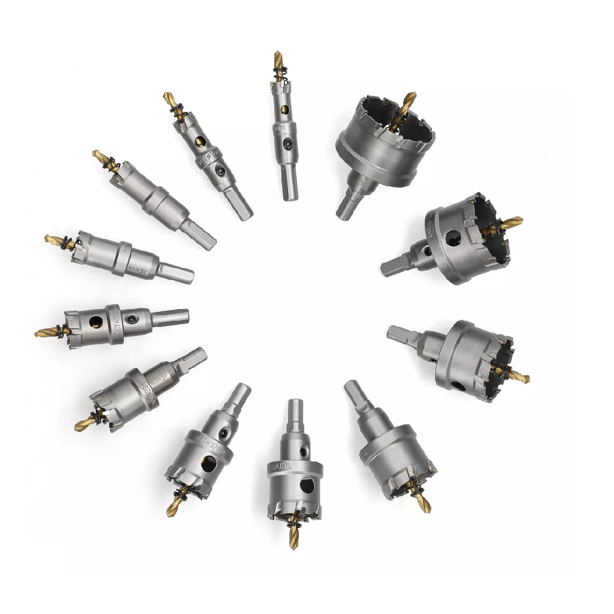 12 Brocas Sierra Perforadora Tct De Carburo Metal 14-54mm