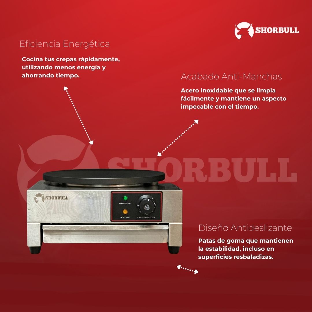 Crepera Industrial eléctrica 22 inch Shorbull Placa Antiadherente Control Temperatura