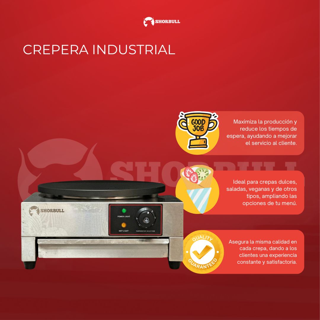 Crepera Industrial eléctrica 22 inch Shorbull Placa Antiadherente Control Temperatura