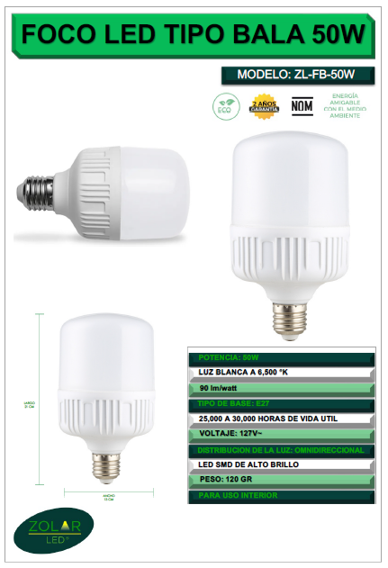 Foco Bala 50w (Pack c/ 4 pzas)