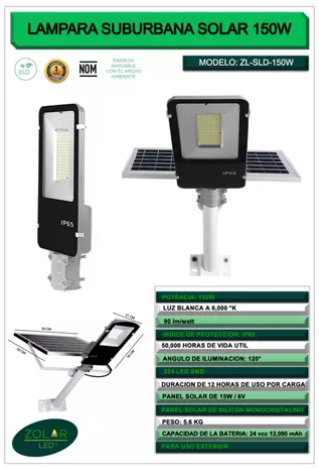 Lampara Suburbana Solar 150w (incluye Tubo)
