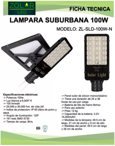 Lampara Suburbana Solar 100w Reforzada (incluye Tubo) Negra