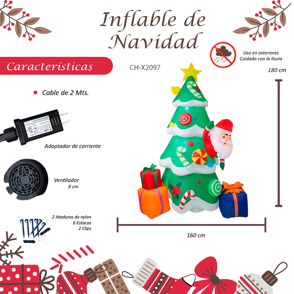 Inflable Navideño Santa Arbol de Navidad Luz Led 1.80 Mts