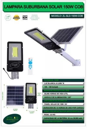 Lampara De Led Suburbana Solar 150w Cob (alumbrado Publico) Color Gris