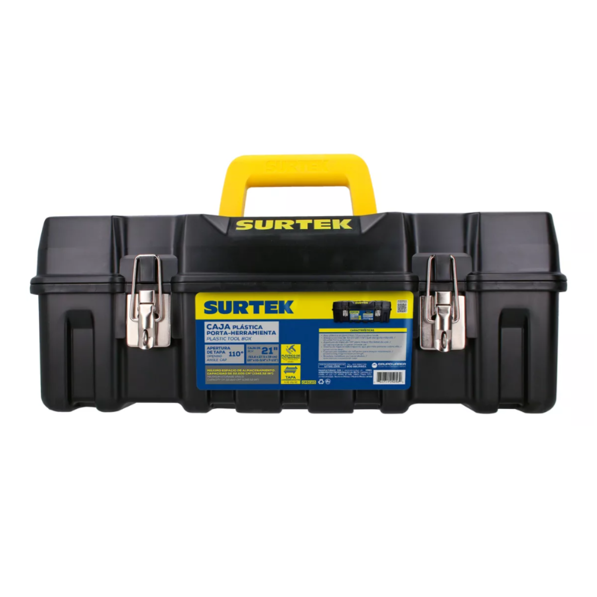 Caja portaherramientas plástica con broches metálicos 21" x 11" x 7" compacta Surtek