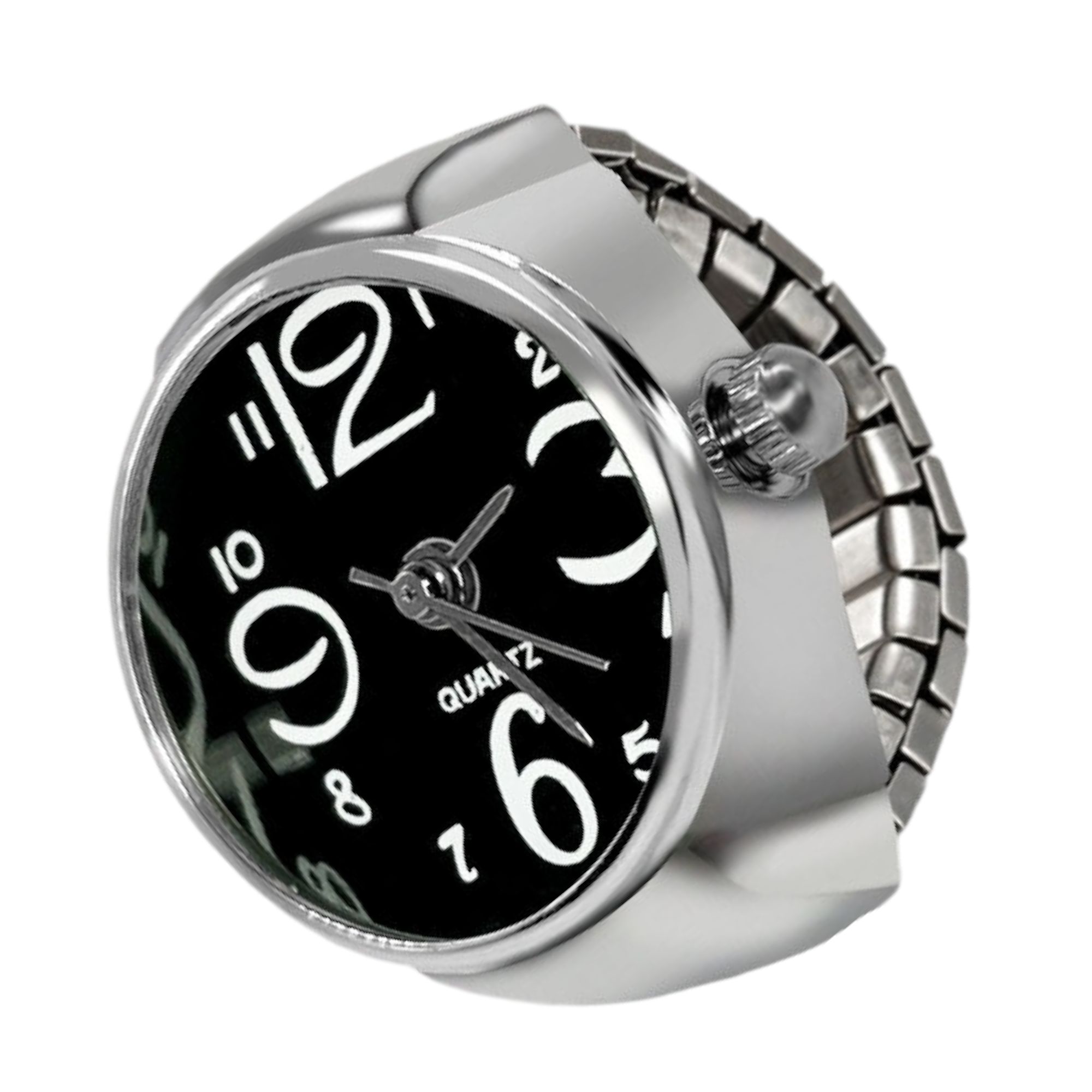 Reloj anillo plateado con negro 
